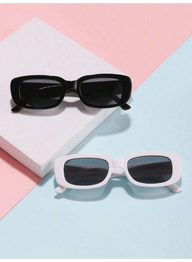 Shein White Women's Retro Square Frame Sunglasses - Chic Fashion Eyewear for Driving, Travel & Beach (No Cover Included) - Image 5